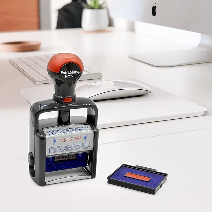 Heavy Duty Style Office Date Stamp with Due by: - Self Inking Dater - Style C - Red Ink Color