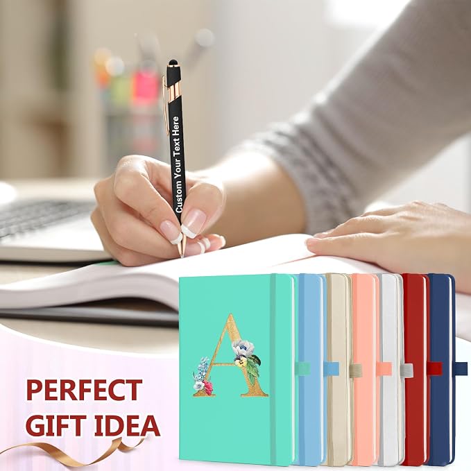 ENOMY Personalized A5 Notebook Gift Set with Custom Pen PU Leather Journal Box, Black