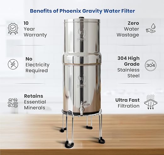 Phoenix Gravity 1.5G Water Filter System with Steel Stand & Fluoride Filter