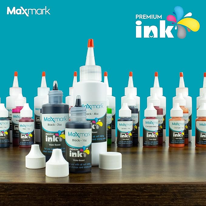 MaxMark Premium Refill Ink with Control Tip Bottle for Self-Inking Stamps, Pink Color - 1 oz.