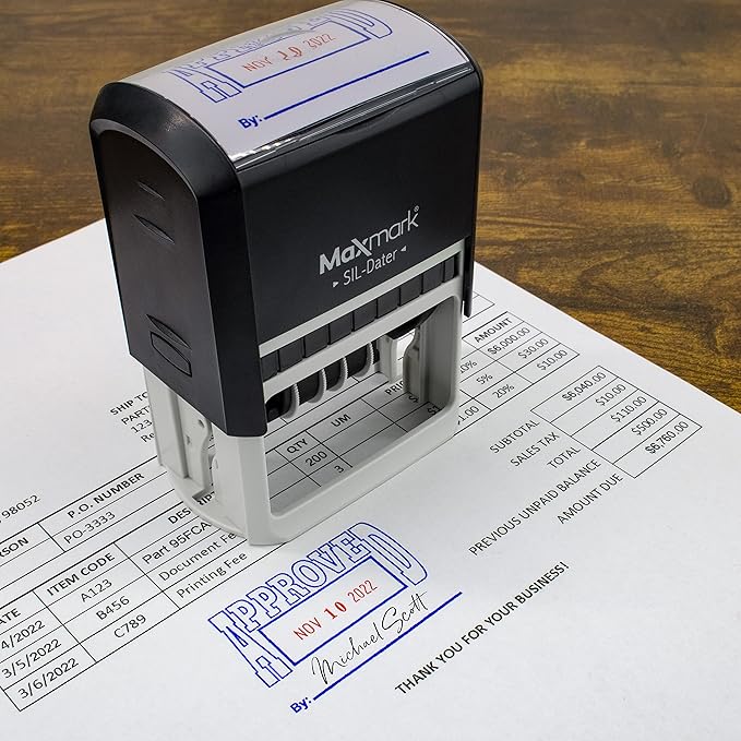 MaxMark Large Self-Inking Rubber Date Office Stamp with E-Mailed Phrase & Date - Red Ink, 12-Year Band - Style 3