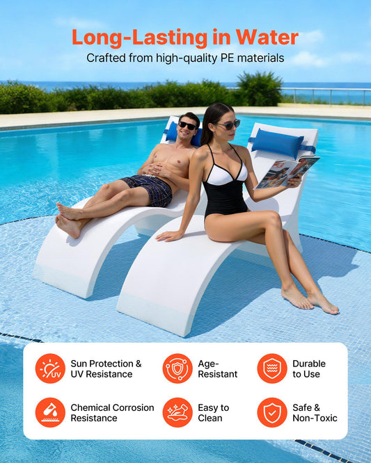 Pool Lounge Chairs, Set of 2 Chaise Lounger with Headrest, Water Weighted In-Pool Lounger Chairs for up to 15" Water Depths, Anti-Floating Patio Furniture for Sun Shelf & Tanning Ledge, 440LBS