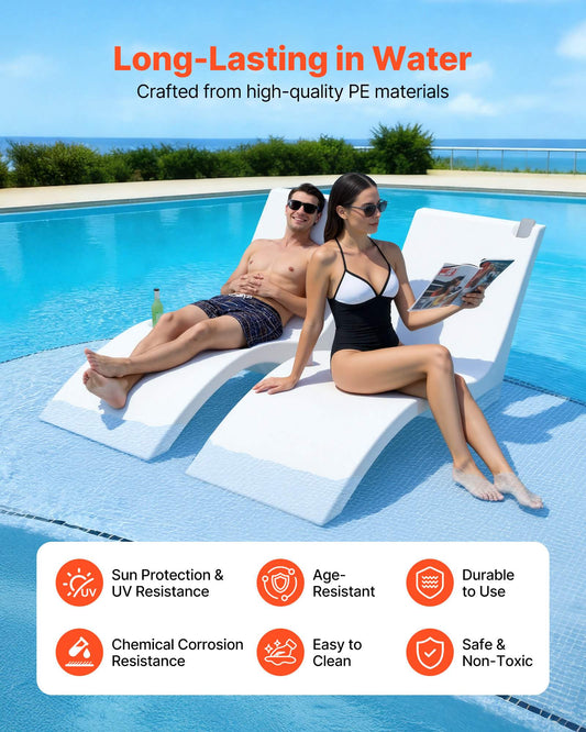 Pool Lounge Chairs, Set of 2 Chaise Lounger, Water Weighted In-Pool Lounger Chairs for up to 9" Water Depths, Anti-Floating Patio Furniture with Cup Phone Holders for Sun Shelf & Tanning Ledge