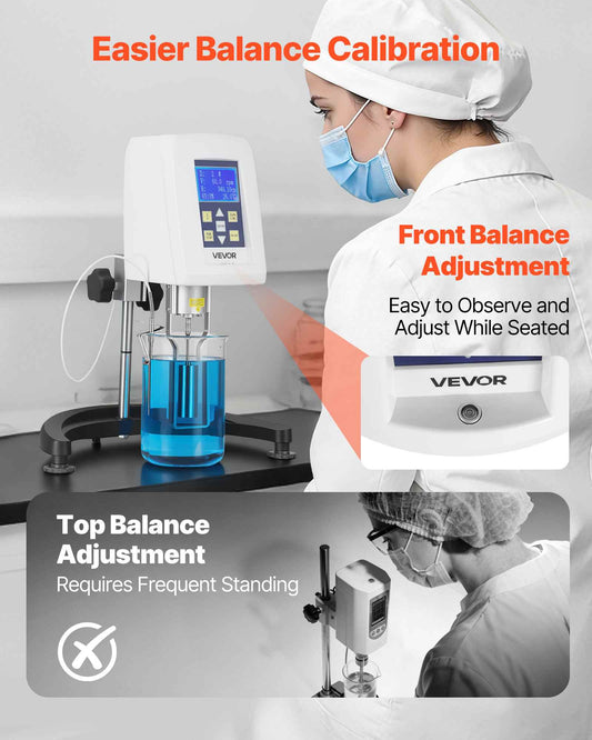 Digital Rotary Viscometer, 10-2,000,000 mPa.s(cP), ±2% Accuracy, 100-240V Digital Rotational Viscosity Meter with 4 Rotors and Temperature Probe, LCD Display, Lab Viscometer for Fluid Testing