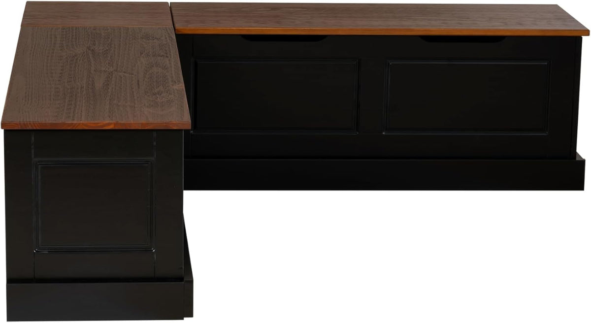 Harris Black and Walnut Backless Kitchen Dining Nook with Hidden Storage Bench Space