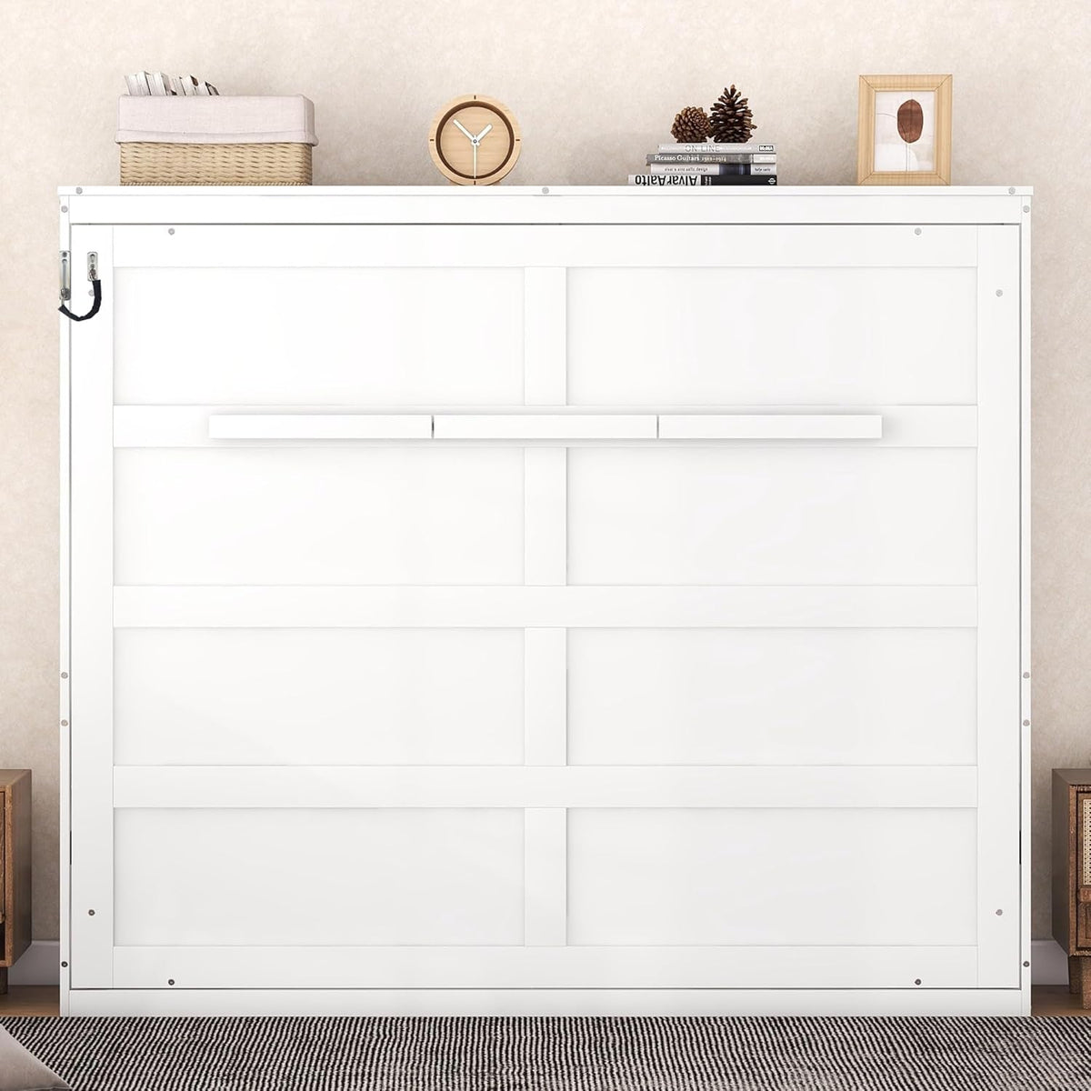 Modern Farmhouse Solid Wood Murphy Bed Chest/Space Saving/Wood Slat Support/Queen,White