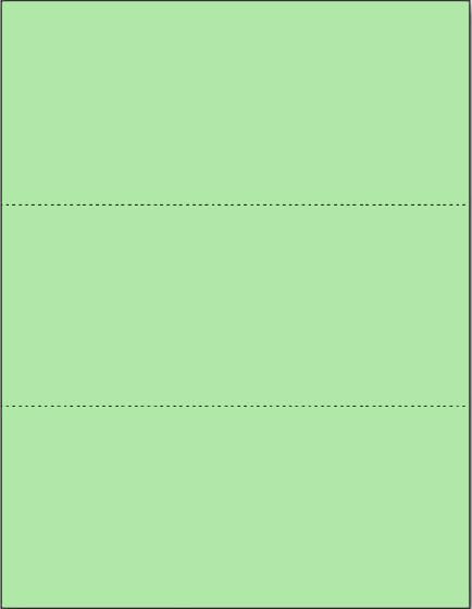 Limited Papers (TM) 8.5x11 Perforated Paper, 20/50 Pound, 75 GSM, Variety of Perforation Sizes and Colors, for Forms, Tickets, Postcards. (Green, 3 up - horizontal 3 2/3" and 7 1/3" from bottom)