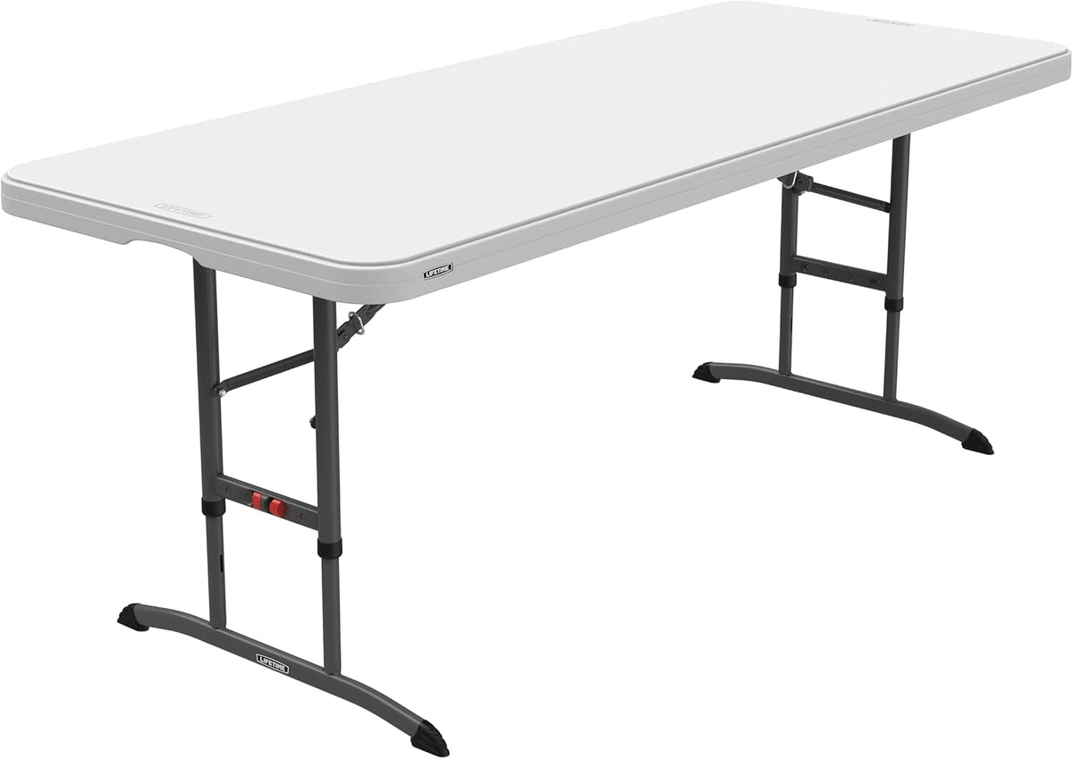 6-Foot Nesting Folding Table, Adjustable Height, White Granite