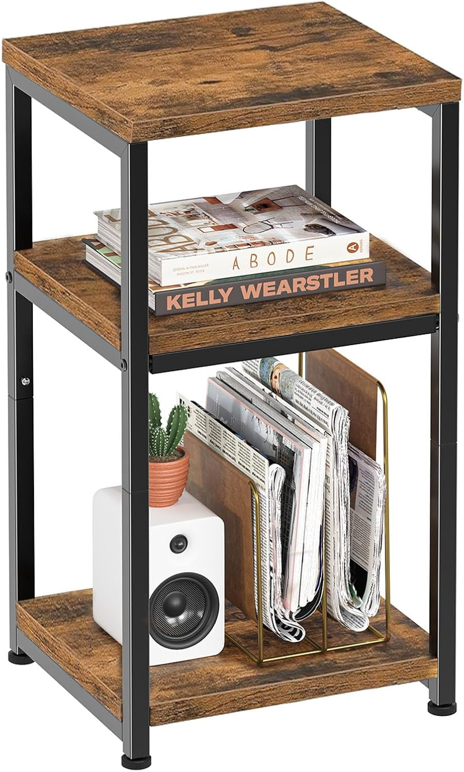 3 Tier Side Table, End Table Night Stand Sofa Table Shelf for Living Room, Rustic Brown