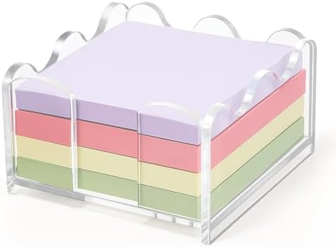 3x3 Inch Scalloped Acrylic Sticky Note Holder, Clear Cute Note Dispenser