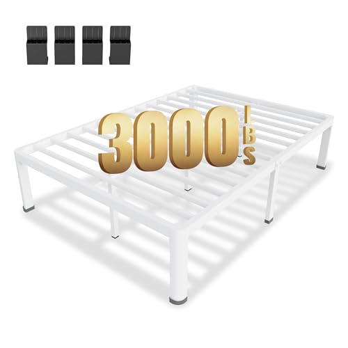 14 Inch Full Size Metal Platform Bed Frame White with Round Corner Legs