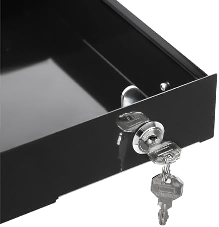 14'' Under Desk Mounted Sliding Pull-out Drawer, Drawer Storage Organizer Pull-out Drawer with Lock Space-Saving, for Office Desk, Pull Handle, Storage Organizer for Sit Stand Workstation, Black