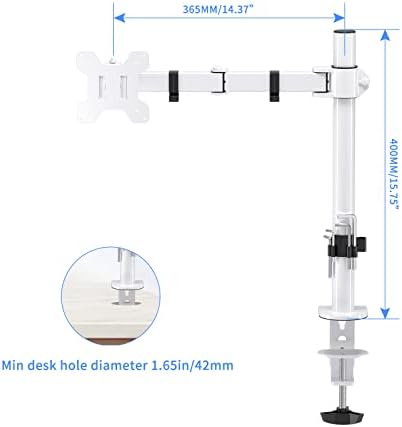 Suptek Single Monitor Arm Desk Mount Fully Adjustable Monitor Stand for 1 / One Screen up to 13" to 32" Extra Tall 15.75 inch Pole,VESA 75x75mm or 100x100mm,White (MD9421W)