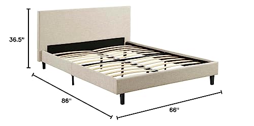 Anya Upholstered Beige Platform Bed with Wood Slat Support in Queen