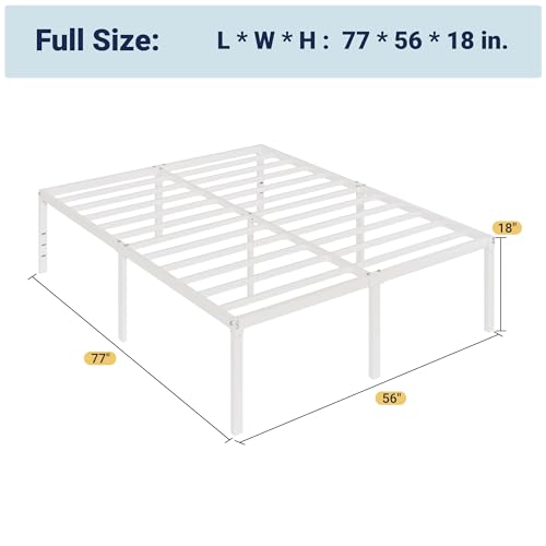 Full Size Bed Frame, 18 Inch Metal Beds with Storage Space, White