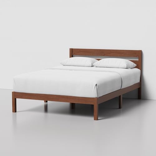 Full Bed Frame with Headboard Classic Wood Platform, Noise Free, Under Bed Storage, No Box Spring Needed, Easy Assembly, Cherry