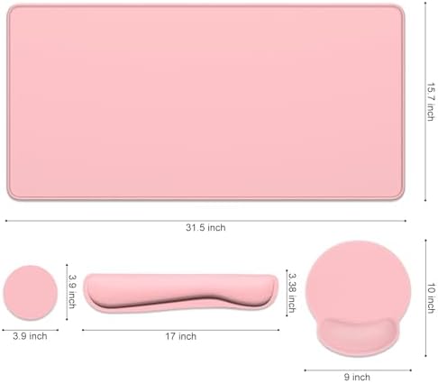 Dapesuom Large Gaming Mouse Pad, Pink Mouse Pads with Wrist Rest Wrist Support, 4in1 Big XXL Desk Mat Desk Pad + Ergonomic Mousepad + Memory Foam Keyboard Mat Wrist Rest + Coaster Set for Computer
