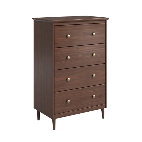 Solid Pine Wood 4 Drawer Dresser Spencer, Walnut