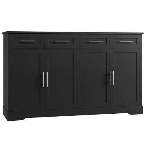 60" W Sideboard Buffet Cabinet with Storage, Kitchen Cabinet, Black