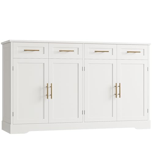 60" W Sideboard Buffet Cabinet with Storage, Kitchen Cabinet, White