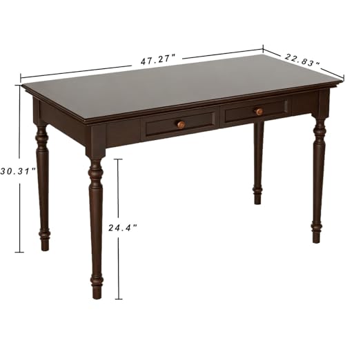 French Country Style Writing Desk, 47'' Walnut Solid Wood Computer Table