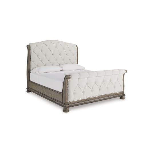 Signature Design by Ashley Upholstered Sleigh Bed Frame, King, Light Brown