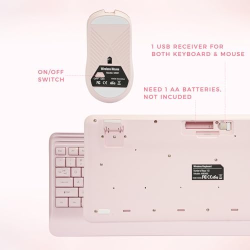 KOPJIPPOM Silent Wireless Keyboard and Mouse Combo - Keyboard with Large Print Cover, 2.4GHz Full-Sized Ergonomic Keyboard with Wrist Rest and Mouse for Laptop, PC, Notebook, Desktop