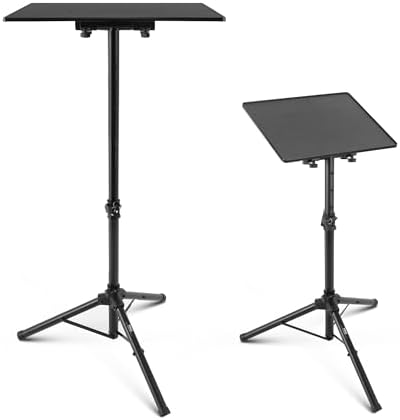 PYLE-PRO Universal Laptop Projector Tripod Stand - Computer, Book, DJ Equipment Holder Mount Height Adjustable Up to 39.37” w/ 14” x 11” Plate Size -for Office, Home, Stage, Studio, DJ Racks Holder
