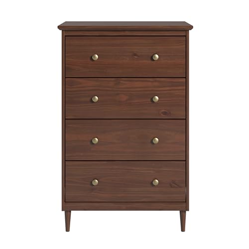 Solid Pine Wood 4 Drawer Dresser Spencer, Walnut