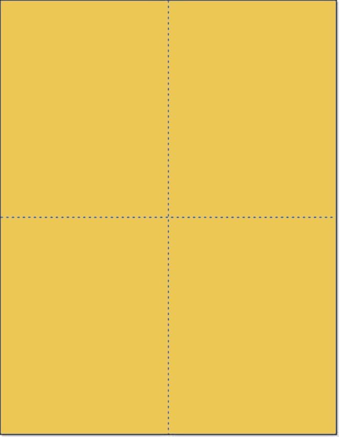 Limited Papers (TM) 8.5x11 Perforated Paper, 20/50 Pound, 75 GSM, Variety of Perforation Sizes and Colors, for Forms, Tickets, Postcards, Business Cards. (Gold, 4 up – 1 Hor. & 1 Ver.)