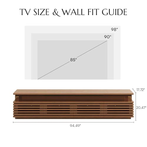 94.49'' Fully Assembled TV Stand with Adjustable LED Lights, Walnut