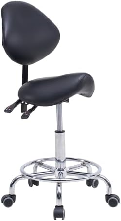Rolling Saddle Stool with Backrest, Adjustable Tilt Seat, 300lb Capacity