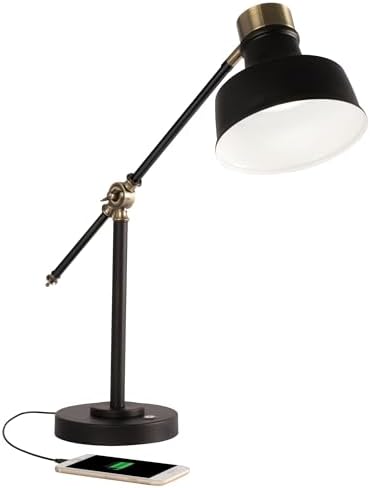 OttLite Balance LED Desk Lamp with USB Port, Black with Gold Accents