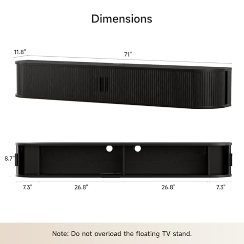 71" Floating TV Stand, Wall Mounted Entertainment Center Black