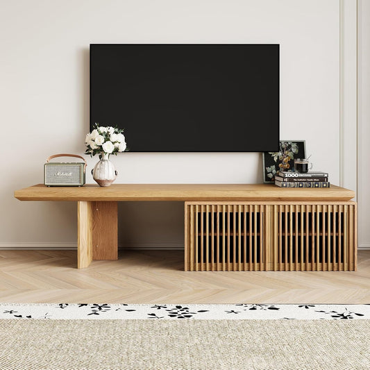 Modern TV Stand, Entertainment Center with Storage, Extendable TV Media Console for up to 55+ Inch, Minimalist Television Cabinet for Living Room/Bedroom - Wood Color (78.7"-110" Extendable)