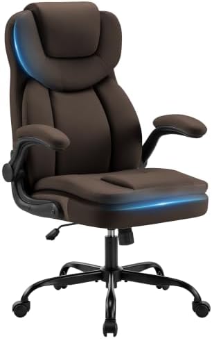 Ergonomic PU Leather Office Chair with Double-Layer Seat Cushion, Adjustable Armrest and Headrest, Reclining Backrest 360° Swivel Rolling Computer Desk Chair for Home Office Gaming Space, Brown