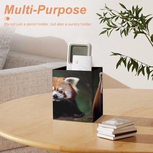 PU Leather Desk Red Panda Pen Holder Compact Scratchproof