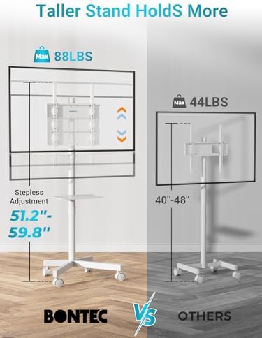 BONTEC Mobile TV Stand for 23-65 Inch TVs, Rolling TV Stand, White