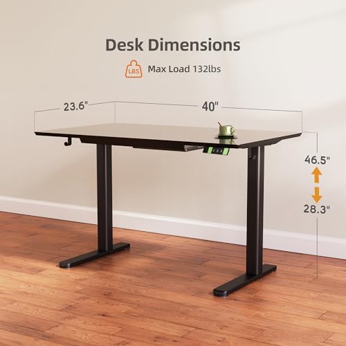INNOVAR Glass Standing Desk with Drawers 40×24 Inch Black