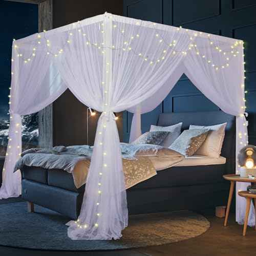 Canopy Bed Curtains for King/Queen Size Bed, White