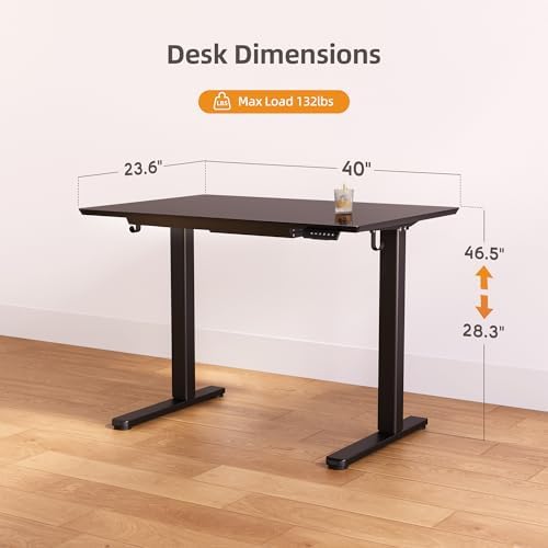 Claiks Glass Standing Desk with Drawers 40x24 Inch Black