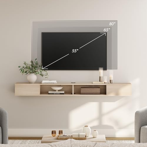 70 Inch TV Stand with LED Lights, Oak