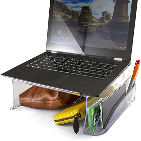 Officemate Telephone Stand - Laptop Stand and Desk Organizer with Storage Underneath, 3 Pen Compartments, 2 Accessory Holders, Non-Skid Rubber Pads, 12.5 x 10.125 x 5.25 Inches, Clear