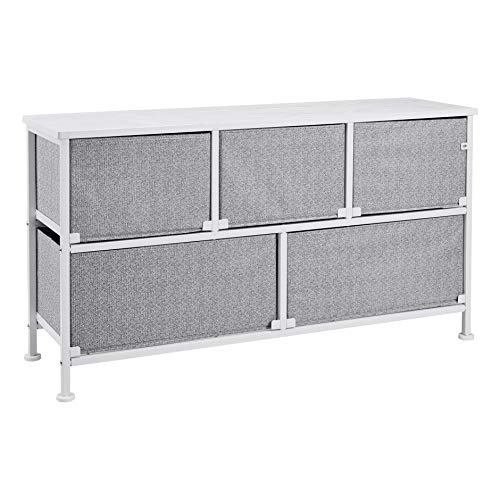 Extra Wide Fabric 5-Drawer Storage Organizer Unit for Bedroom Closet, White