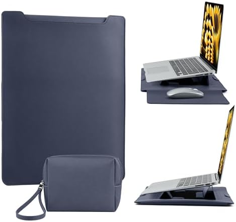 13-14 Inch Protective Laptop Sleeve Case with Stand, for MacBook Pro 14'' M5~M1, Pro/Max(2026-2021), MacBook Air 13.6'' M5-M2, (2026-2022), iPad Air/Pro Surface, PU Leather Laptop Case (13"-14" Blue)