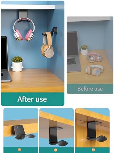 2-Pack Under Desk Headphone Hanger Adhesive Headset Holder Mount
