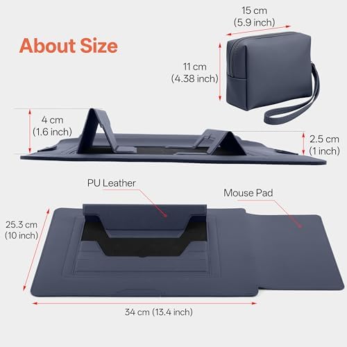 13-14 Inch Protective Laptop Sleeve Case with Stand, for MacBook Pro 14'' M5~M1, Pro/Max(2026-2021), MacBook Air 13.6'' M5-M2, (2026-2022), iPad Air/Pro Surface, PU Leather Laptop Case (13"-14" Blue)