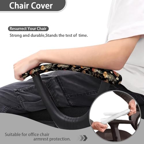 Mushroom Printed Office Chair Arm Covers, 2 Pack Chair Arm Rest Covers Stretchy Washable Comfort Office Chair Armrest Slipcovers for Rotating Chairs