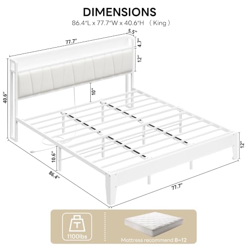 King Bed Frame with Storage Headboard and Charging Station