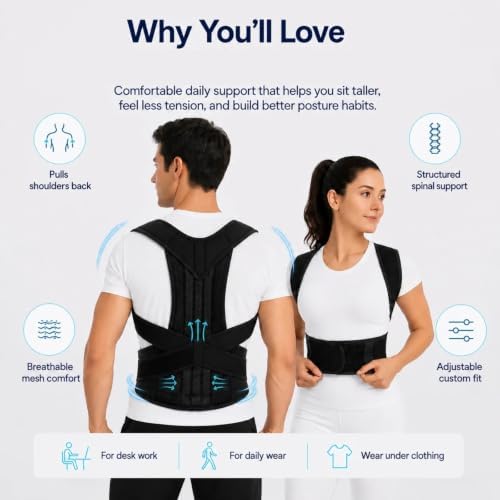 Medira RodPosture Back Brace for Women & Men, Posture Corrector (Red,XS)